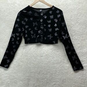 SHEIN Black Velvet Button Front Crop Top